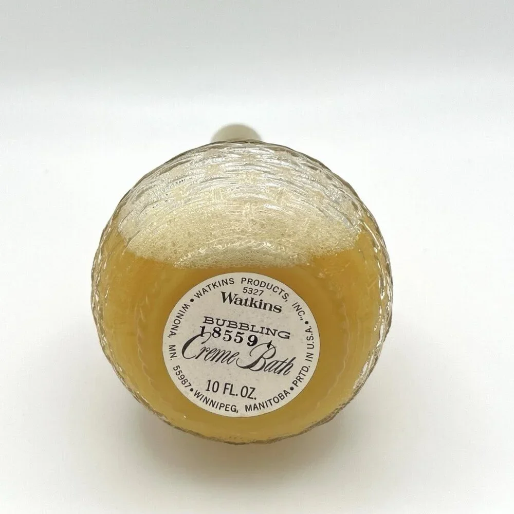 Vintage 70s Watkins Bubbling Creme Bath 18559 10 oz Glass Bottle Vanity Decor